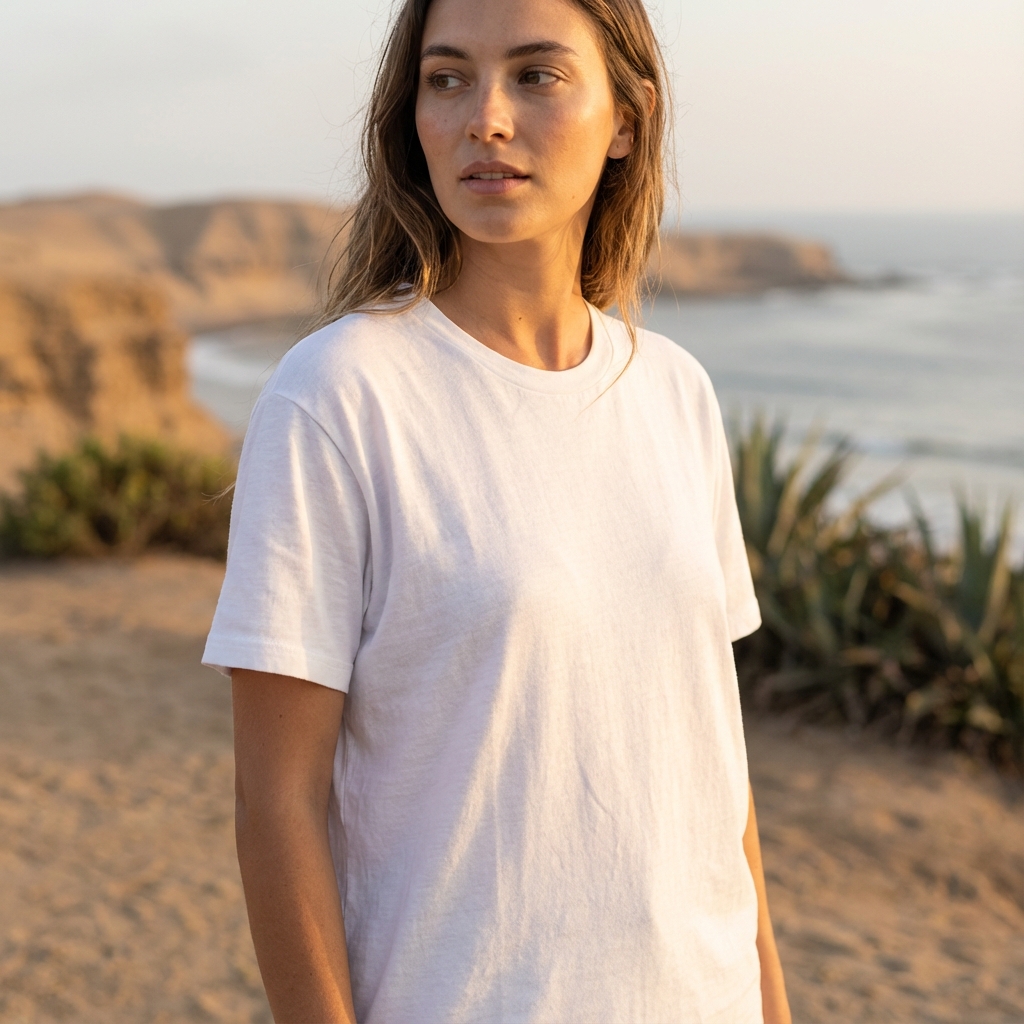 Model wearing Lukuma clothing in Peru